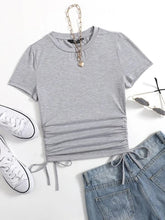 DRAWSTRING SIDE SOLID TEE-GREY